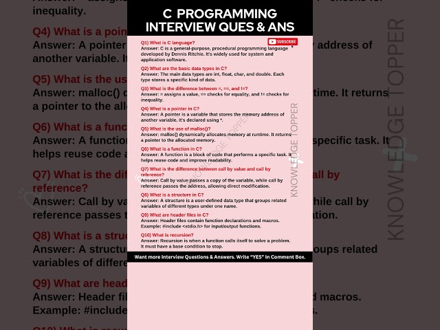 C Programming Interview Questions and Answers
