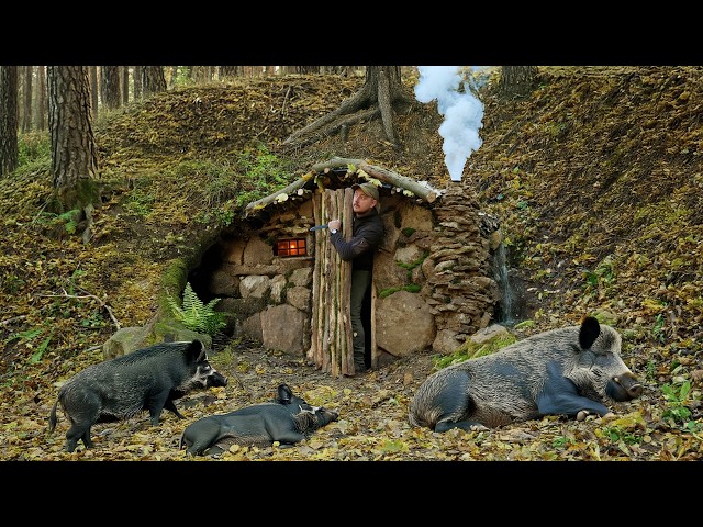 7 Days in Survival Shelter - Solo Bushcraft Camping