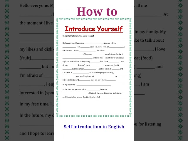 self introduction in english ||introduce yourself in interview || self introduction #shorts
