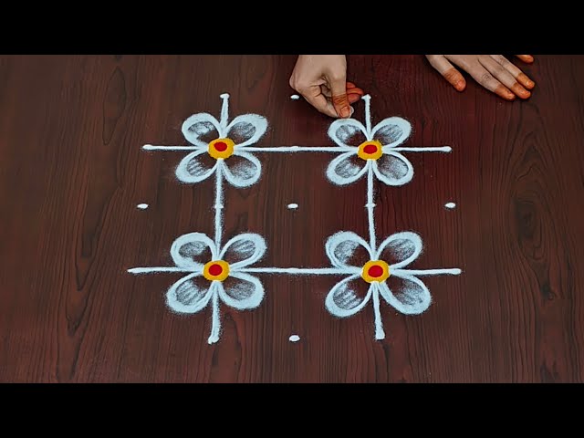 5×3dots easy rangoli|daily muggulu|thipkyanchi,festival rangoli|traditional rangoli#Rang kaa Rangoli