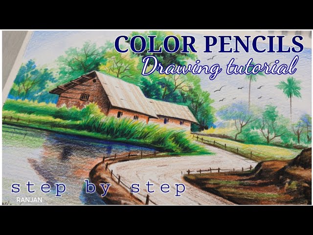 Colour pencil drawing nature // Easy color pencil drawing for beginners // Color pencil drawing