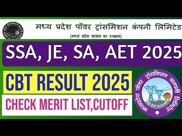 MPPTCL SSA, JE, SA, AET Result 2025 Out, MPPTCL Cut off 2025 Out