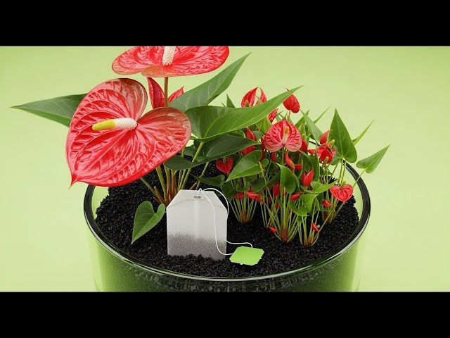 Just tea bags!  This secret helped thousands of healthy Anthurium flowers bloom 100% more.