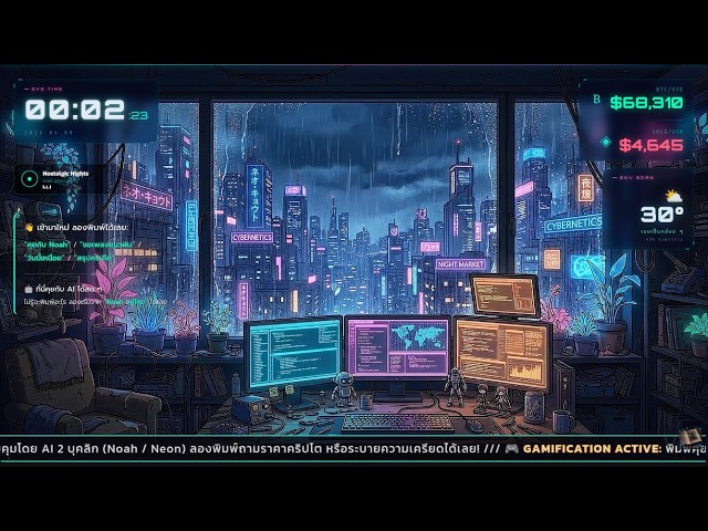 EP120 🔴 Living Lofi Server 🧬 โหมด: หมอกไซเบอร์เที่ยงคืน | Noah Station