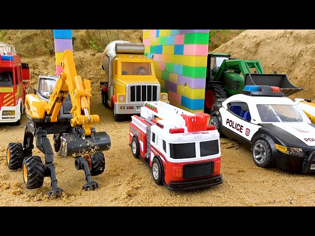 Construction Vehicles Rescue Police Car Fire Truck Pass Through The Magic Portal | BIBO TOYS
