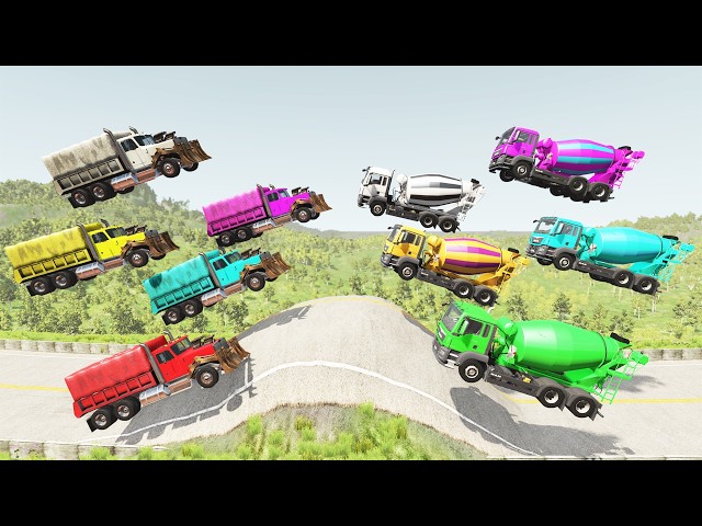 Kampffahrzeuge, Lastwagen, Autos, Pkw, rote Müllwagen, Flugzeuge, Betonmischer überwinden Hindern...