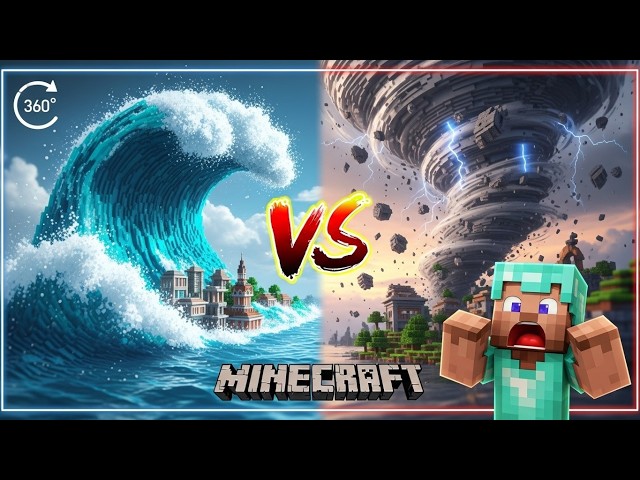 Tsunami vs Tornado Minecraft - 360° VR Video