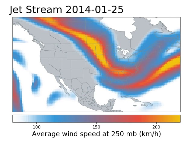 Jet stream animation from 2011 to 2018