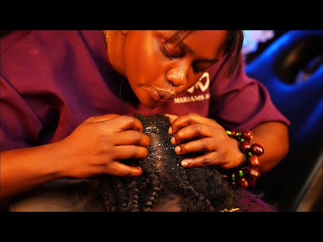 ASMR✨gum cracking scalp greasing, blowing and scratch massage.