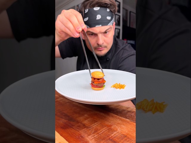 How to eat FANCY restaurant BURGER and fries properly?😎❤️🍔| CHEFKOUDY