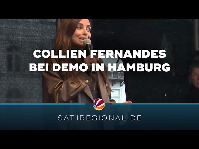 Collien Fernandes at a demonstration in Hamburg: More than 17,000 people at the Rathausmarkt (tow...