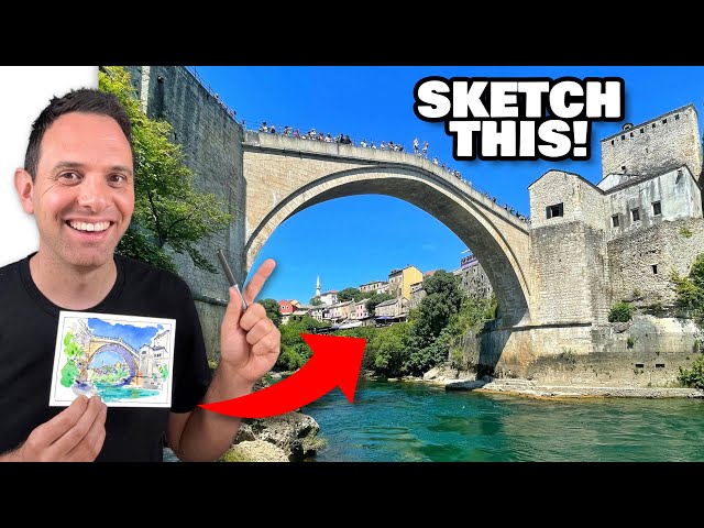 How To Sketch Mostar Bridge Step By Step | Urban Sketching Advanced Depth Techniques