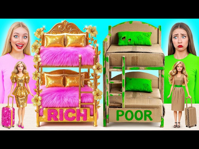 Doll Room Makeover | Cardboard vs Gold vs Fluffy Challenge by Multi DO Girls