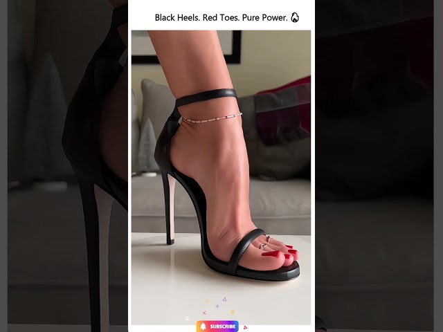 ⚫👠 Black High Heels Powered by Red Toes ❤️💅 + Toe Ring Glam ✨ #chictoes #highheels #fancyfeet