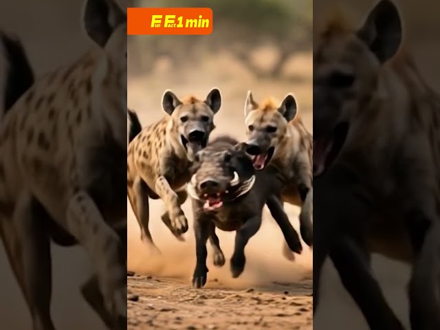 SAVAGE HYENA DUO TAKES DOWN WILD BOAR! #hyena #wildboar #wildlife #animal 🐾🐗