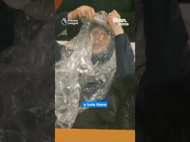 Sometimes it really do be that hard 😭 Wild weather had sodden supporters bamboozled ☔️#PremierLeague