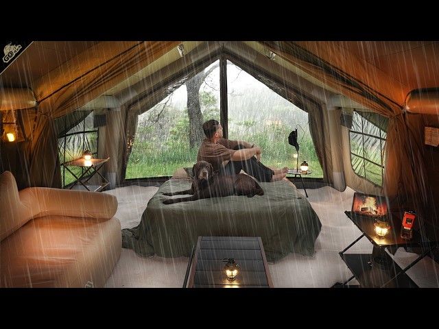SOLO Camping in HEAVY RAIN in a Giant Tent 🌧️ Storm outside, Cozy Comfort inside | Relaxing ASMR