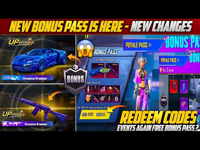 😱A18 Bonus Pass Upgrade Gun Skin & Vehicle Mirado | Redeem Code Event Again ? Release Date | PUBGM