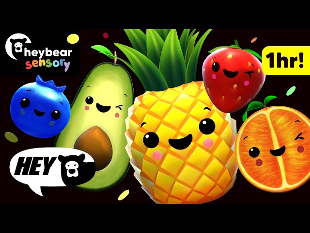 Hey Bear Sensory - Dancing Fruit! - 1 Hour Mix! - Dance Video with Fun music!