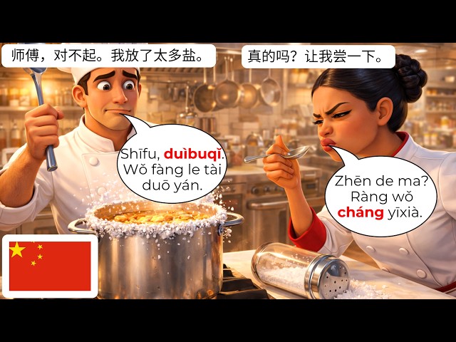 Learn Chinese Through Kitchen Conversations | HSK 1-2 Real Chef Dialogues