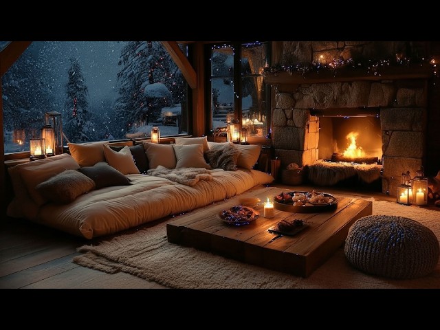 The Cozy Option Snowstorm at the Log Cabin  Deep Sleep & Relaxation  Warm Fireplace & Soft Piano Mus