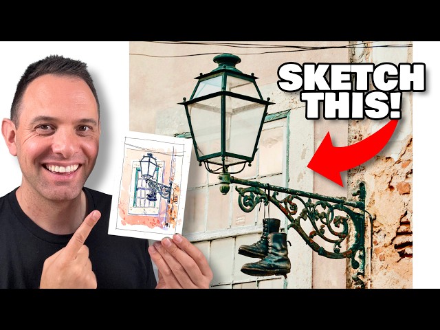 How To Sketch A Street Lamp Loosely | Urban Sketching Line & Wash