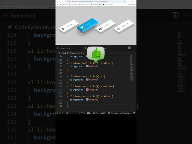🧊 3D CSS Social Tiles with Hover Animation | #webdevelopment #coding #animation  #shorts
