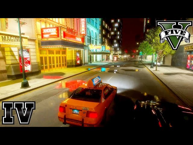 Late Rainy Night Taxi Drive Around Liberty City Preservation Project Mod with Bright Jazz Music