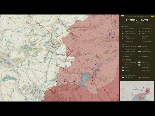 Bakhmut frontline map | June 23, 2022 - Febuary 20, 2023