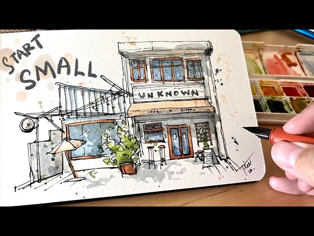 Loose ink and watercolor sketching for beginners lReal-time tutorial