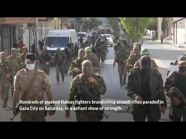 Hamas defiant with military parade, appearance of top leader