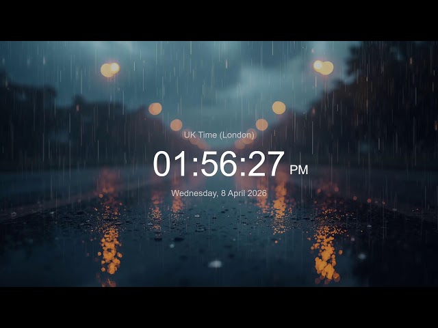 🔴 LIVE | Clock / Current Time in GMT / UK / Rain Sounds / What Time Is It Now