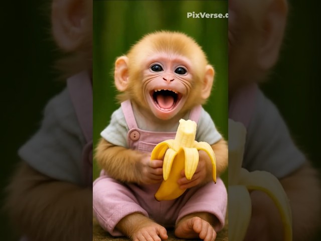 🐒 Cute Monkey Eating Banana & Laughing 😂🍌