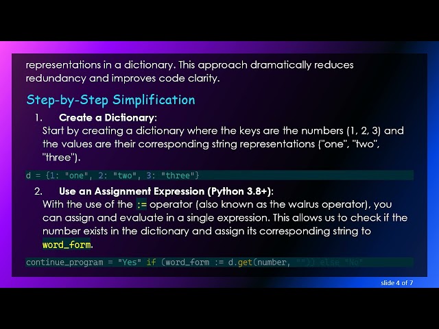Simplifying Conditional Statements in Python: Using Dictionaries and Assignment Expressions