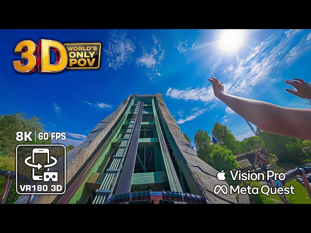 3D 8K THE BIG WAVE: CRAZY DISCO SPIN - REALISTIC Roller Coaster onride 🟨 PLOPSALAND VR180 POV 60fps