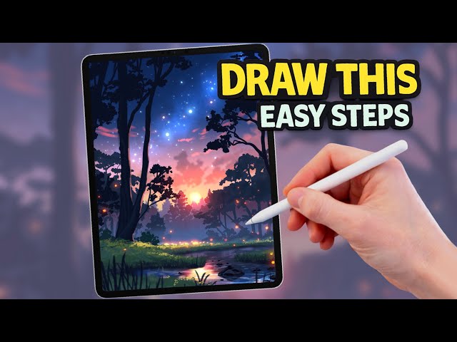 PROCREATE Sunset Tree River landscape Drawing Tutorial in EASY STEPS