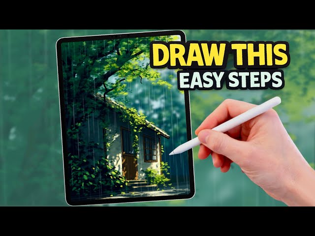 PROCREATE Forest Cottage landscape Drawing Tutorial in EASY STEPS