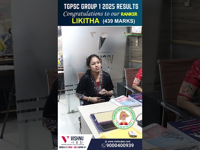 TGPSC Group 1 2025 Results Congratulations to Our Ranker Likitha, 439 Marks | Vishnu IAS Academy