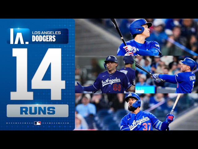 The Los Angeles Dodgers score 14 runs against the Toronto Blue Jays! 🔥 (FIVE home runs! 💪)