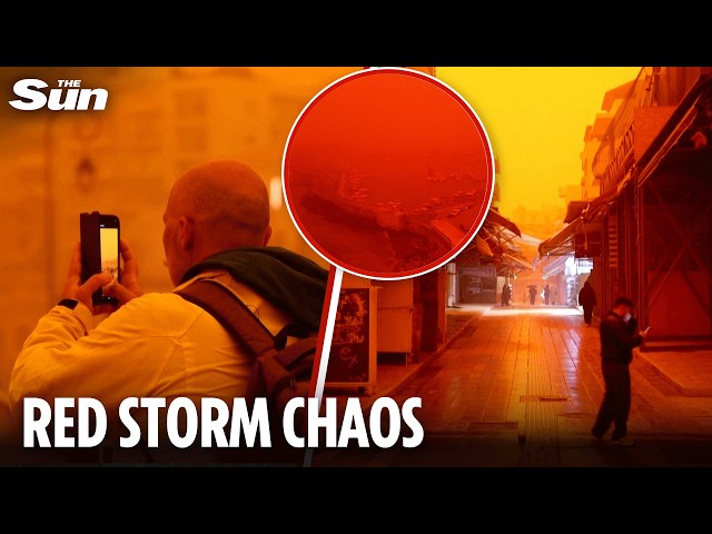 Greek island turns RED after Saharan dust storm blankets area