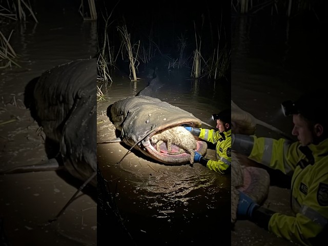 Saving the little dog from massive river catfish