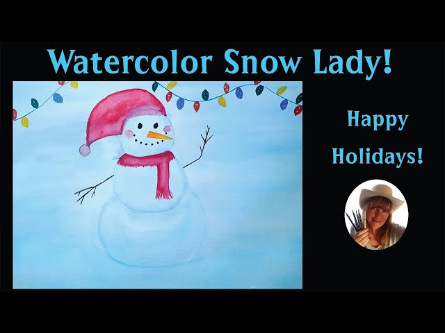 How To Paint A Snow Woman With Christmas Lights With Watercolor Paints! (Real-Time Art Lesson!)