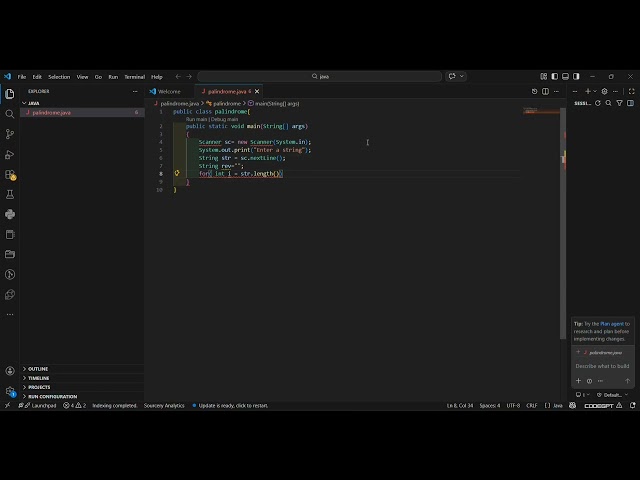 Palindrome program in java