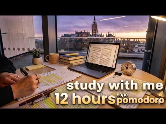 12-Hour LIVE Study With Me 🎓 | Cozy UK Ambience |50/10  Pomodoro Timer | Deep Work Mode