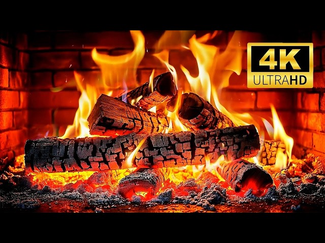 Christmas Fireplace with Burning Logs 🔥 12 Hours of Soothing Crackling Fire Sounds 4K