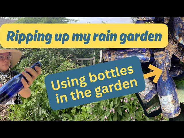 Ripping up my rain garden. Using bottles in the garden. 