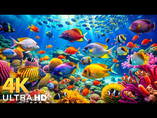 AQUARIUM 4K (ULTRA HD) - Beautiful Fish Swimming & Colorful Sea Life Video 🐠 Deep Sleep Music #5