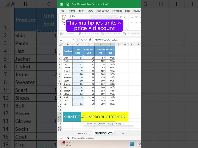 SUMPRODUCT Function in Excel | Multiply & Sum in One Step!