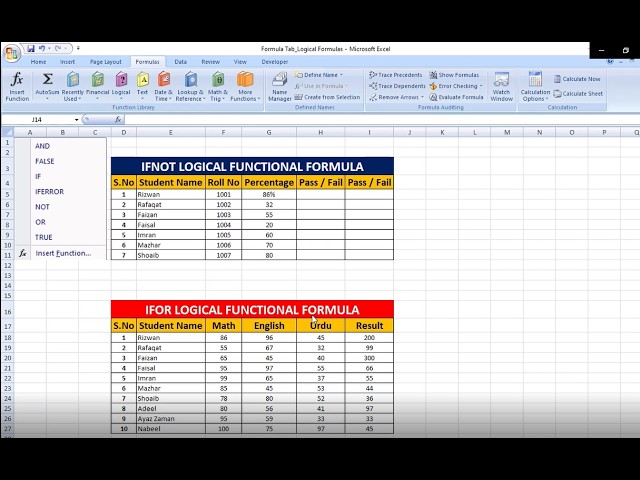 Class # 108 MS Excel Formula Tab_Logical Functional Formulas_IFNOT & IFOR Formulas