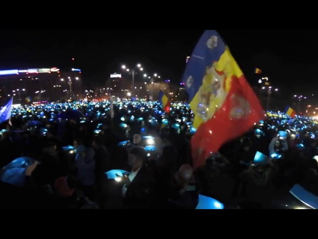 EU flag at protests in Bucharest